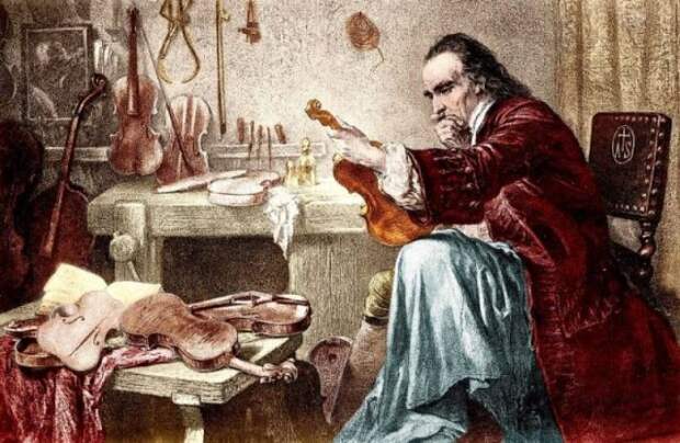 Антонио Страдивари проверяет скрипку.
