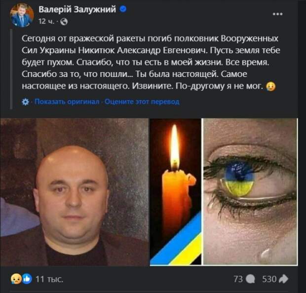 Скрин соцсети Залужного