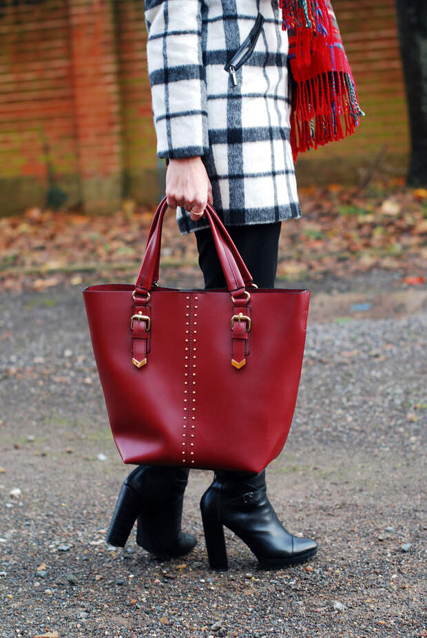Winter style: Black and white plaid and red tartan