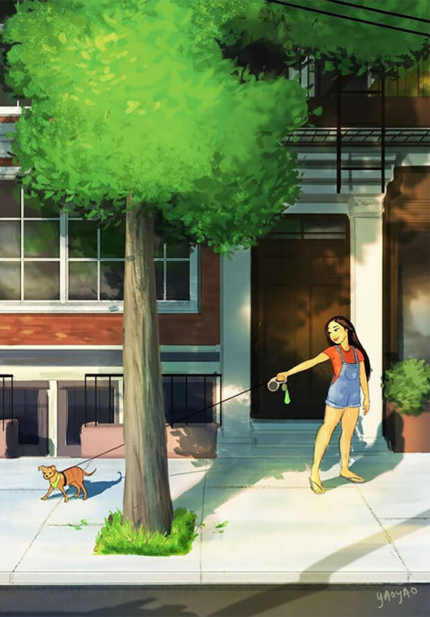 Гулять с собакой. Автор: Yaoyao Ma Van.