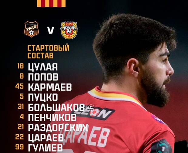 Тульский "Арсенал" уступает "Уралу" после первого тайма матча Первой лиги