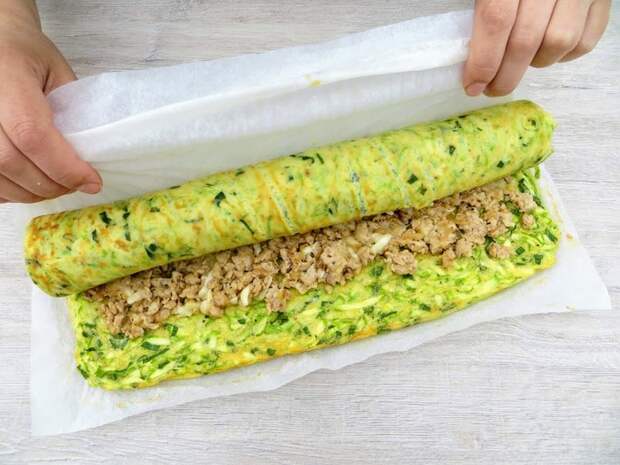 Кабачковый рулет с фаршем Вкусно, Другая кухня, Рецепт, Еда, Видео, Длиннопост, Кулинария, Рулет, Кабачок, Закуска