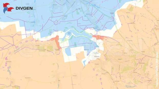 Карта СВО от 7 августа 2025 года. ВС РФ вышли к водохранилищу у н.п. Клебан-Бык, противник южнее водохранилища попал в окружение. Фото © Telegram / divgen