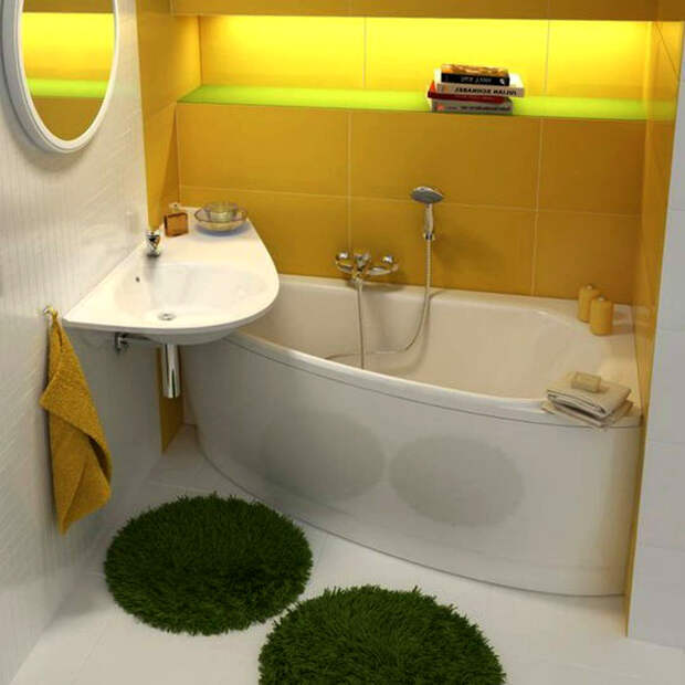Бело-желтая ванная комната.