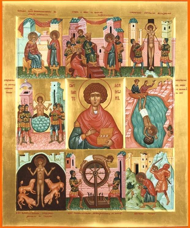 Святой Пантелеймон-целитель. Икона со сценами жития