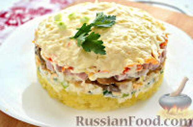 Фото к рецепту: Салат с грибами и ветчиной