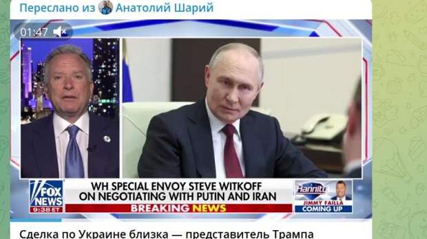 Уиткофф был очарован Путиным. Скрин ТГ-канала "Анатолий Шарий"
