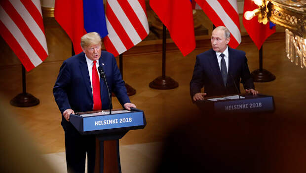 Президент РФ Владимир Путин и президент США Дональд Трамп во время пресс-конференции в Хельсинки. 16 июля 2018 Президент РФ Владимир Путин и президент США Дональд Трамп во время пресс-конференции в Хельсинки. 16 июля 2018