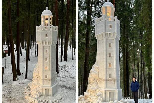 Белорус слепил из снега 9-метровую копию французского маяка