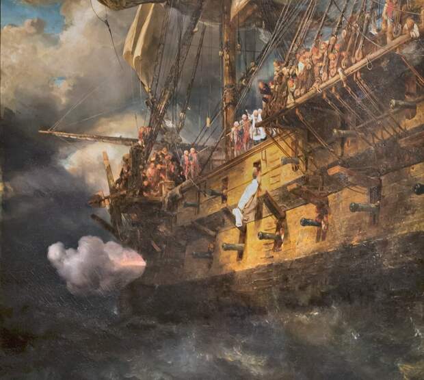 Хоронят офицера на французском корабле времен Людовика 16-го (XVIII век). Художник: Eugène Isabey