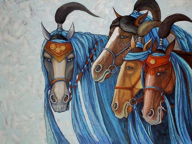 В Монголии многие до сих пор разводят лошадей. Автор картины: Заясайхан Самбуу.