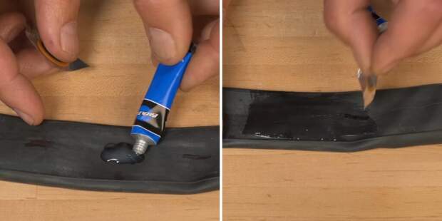 Нанесите клей Как заклеить велосипедную камеру: нанесите клей