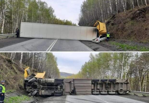 На Урале фура раздавила легковушку