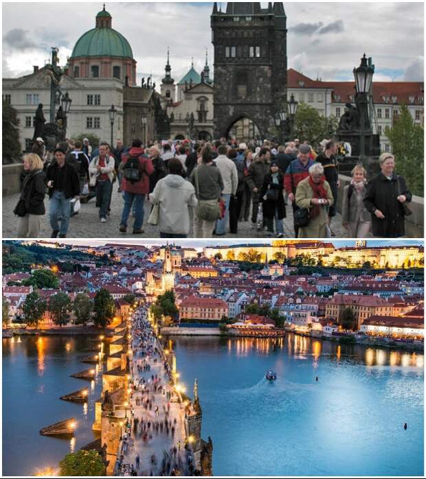 Карлов мост стал местом паломничества миллионов туристов (Прага, Чехия). 