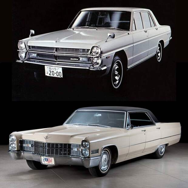 Nissan Gloria Super Deluxe (1970) и Cadillac Sedan deVille (1966)
