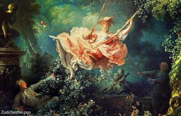 Ключевой фрагмент картины «Качели». Жан-Оноре Фрагонар, 1767 год.