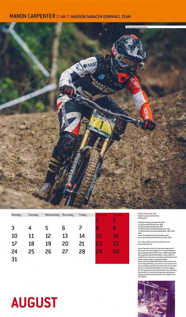 Профессиональные спортсменки в велосипедном календаре Cyclepassion calendar 2015 - Manon Carpenter / Манон Карпентер