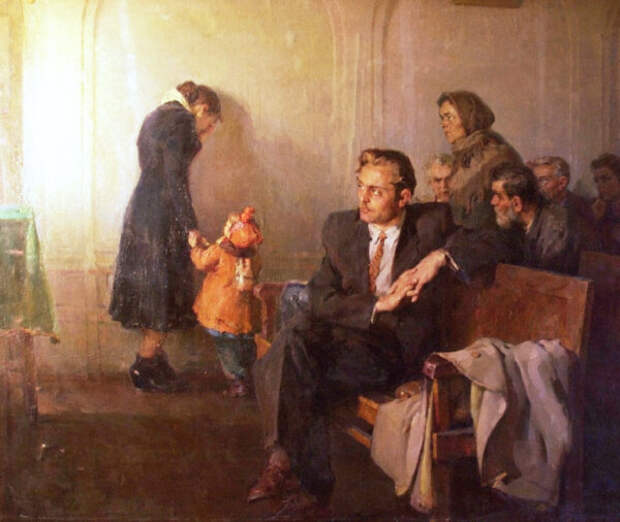 Анатолий Солодовников, фрагмент картины "В советском суде" (1955 год)