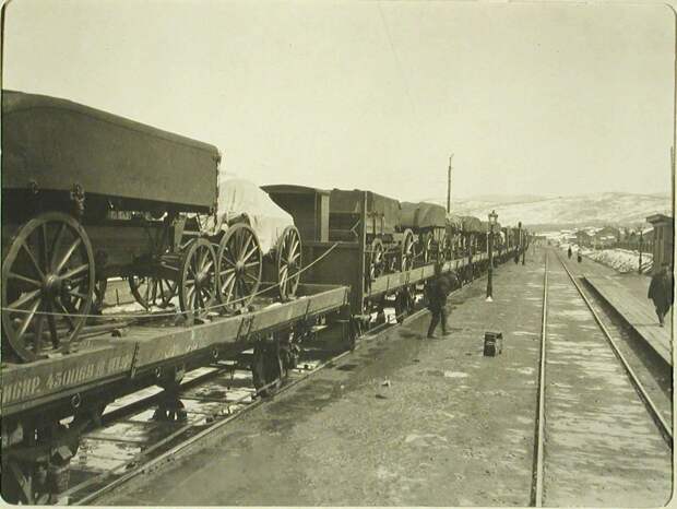 1905 год. Воинский поезд на станции Мысовая.