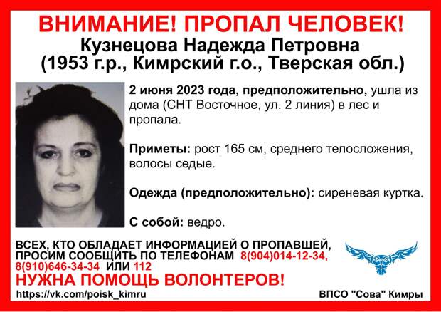 В Тверской области разыскивают пенсионерку с ведром