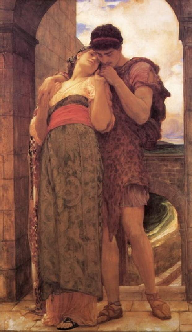 «Молодые супруги». (1882 год). Автор: Фредерик Лейтон. «Целуй меня, целуй...» : Картины художников разных времен, увековечившие трепетность и нежность поцелуев