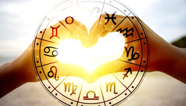 zodiac signs over two hands making a heart