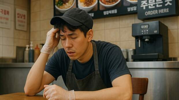 Уставший работник кафе / Изображение сгенерировано ИИ ChatGPT / amic.ru