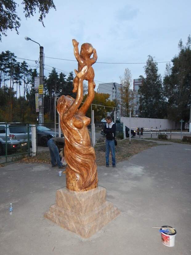 Спасибо, Мама! Александр Ивченко, бензопила, памятник маме, сделай сам, скульптура бензопилой