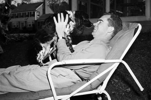 Richard Nixon With Family Pet