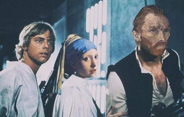 Герои старинных картин «вписанные» в современную жизнь.