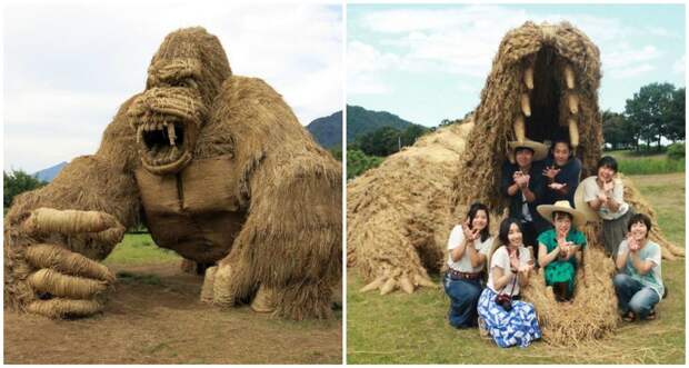 Гигантские животные из соломы с фестиваля Wara Art в Японии Скульптуры, Фестиваль, красиво, креатив, солома, творчество, фото, япония