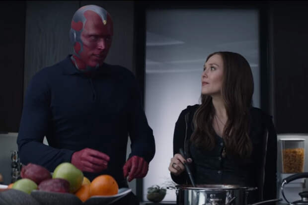Paul Bettany and Elizabeth Olsen as Vision and Scarlet Witch | Photo Credits: Marvel/Disney