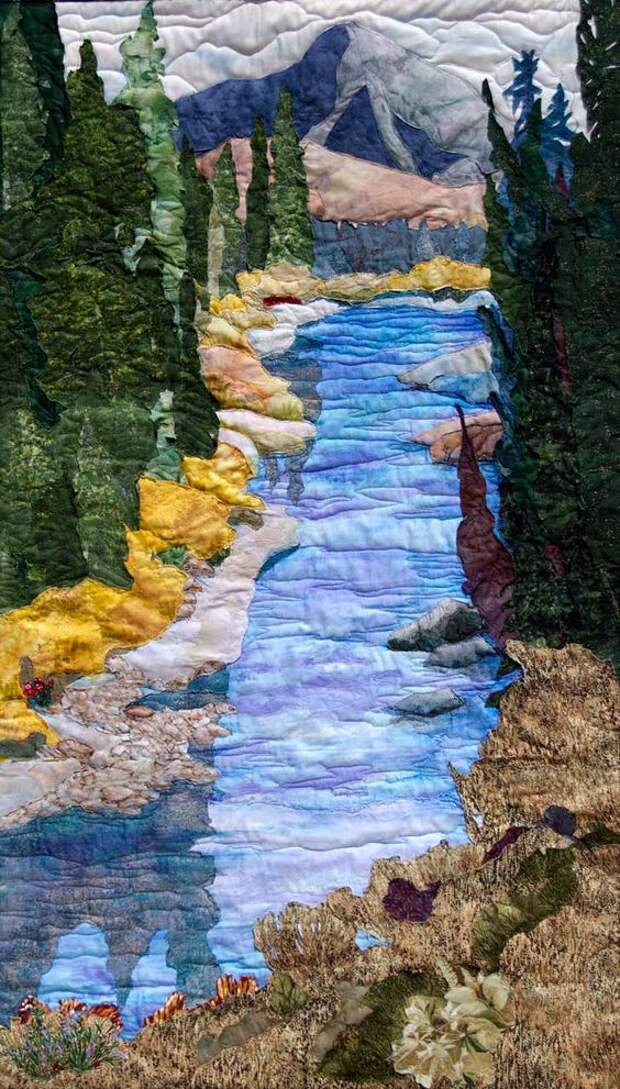 Landscape Quilt - "The River Runs Through" - Artist Jeanine Malaneypaintingwithfabric.com: