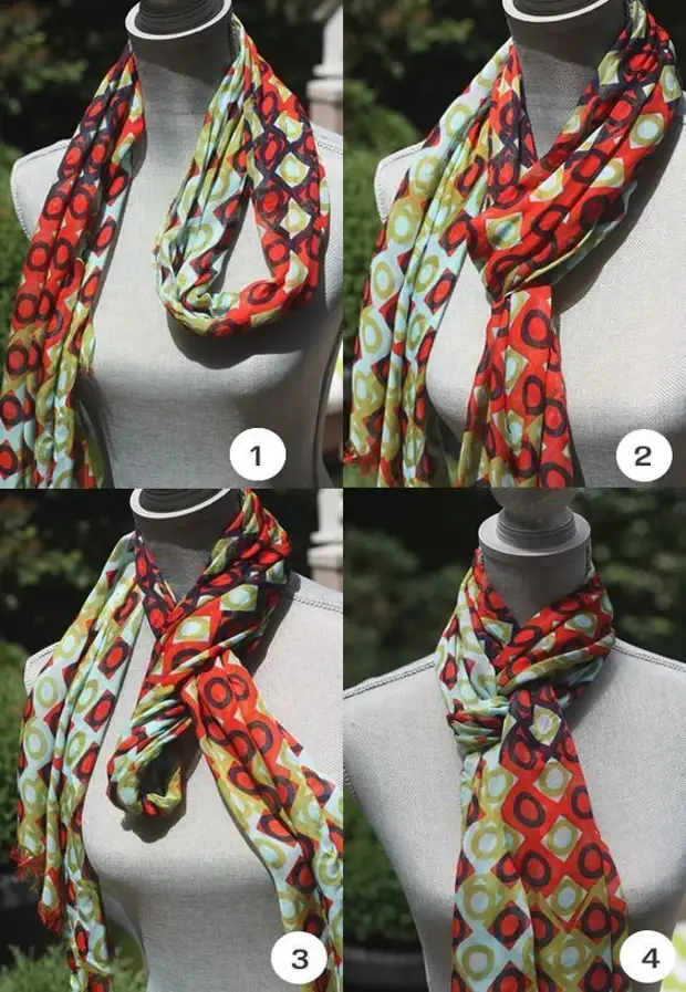 Как завязать тонкий шарф на шее женщине