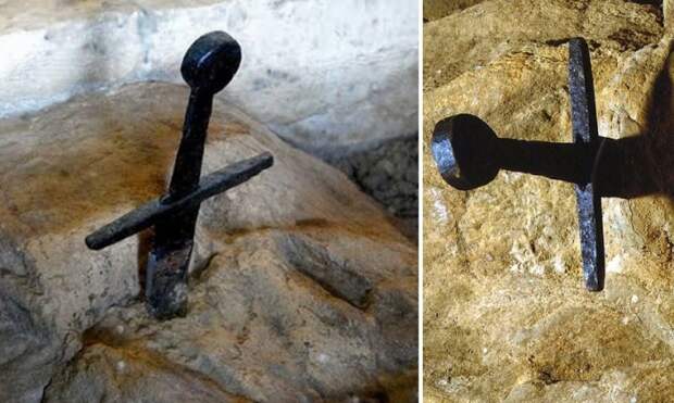 Камень, с пронзившим его мечом, существует и не в легендах, а в старинной часовне итальянской деревни Кьюдзино (Cappella di San Galgano).