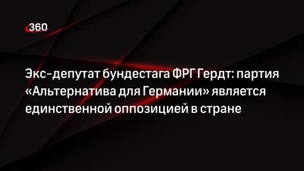 Экс-депутат бундестага ФРГ Гердт: партия «Альтернатива для Германии» является единственной оппозицией в стране