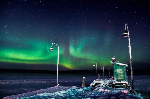 Северное сияние над Белым морем, Северная Карелия зима, красота, природа, россия, фото