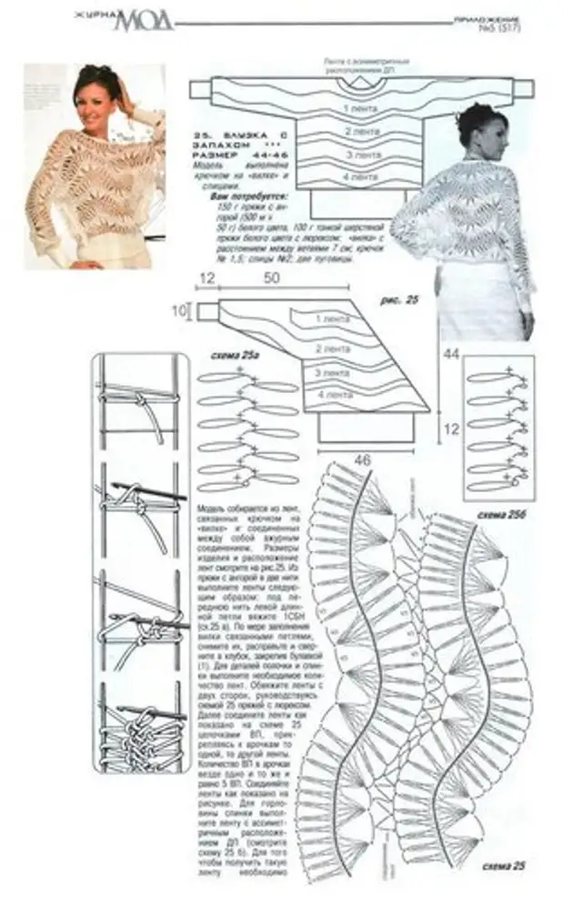 Модели из ленточной пряжи спицами схемы и описание