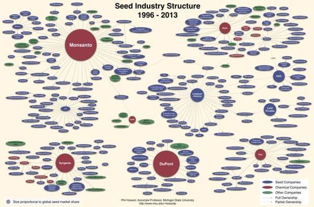Структура мировой индустрии производства семян. Автор схемы: Philip H. Howard, Associate Professor, Michigan State University