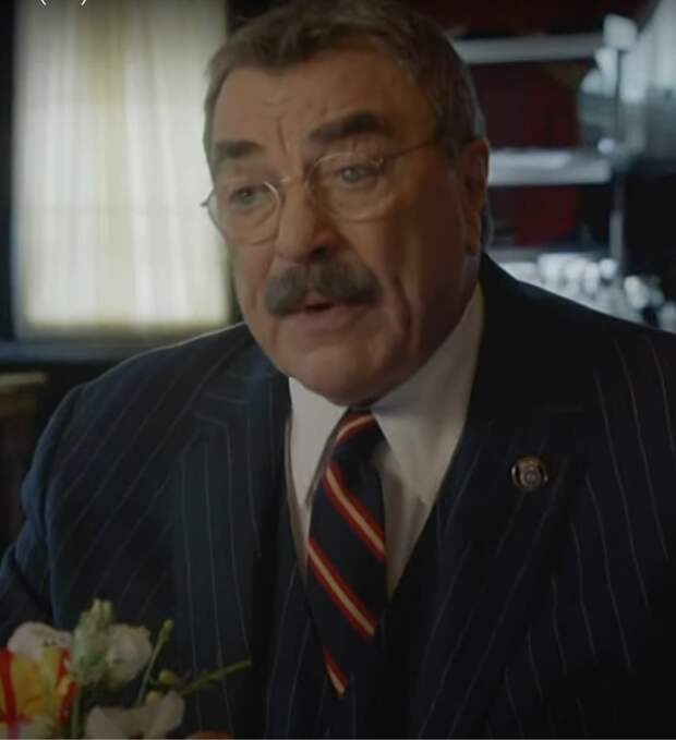 Frank sitting in a meeting room in front of some flowers on Blue Bloods Season 14 Episode 14