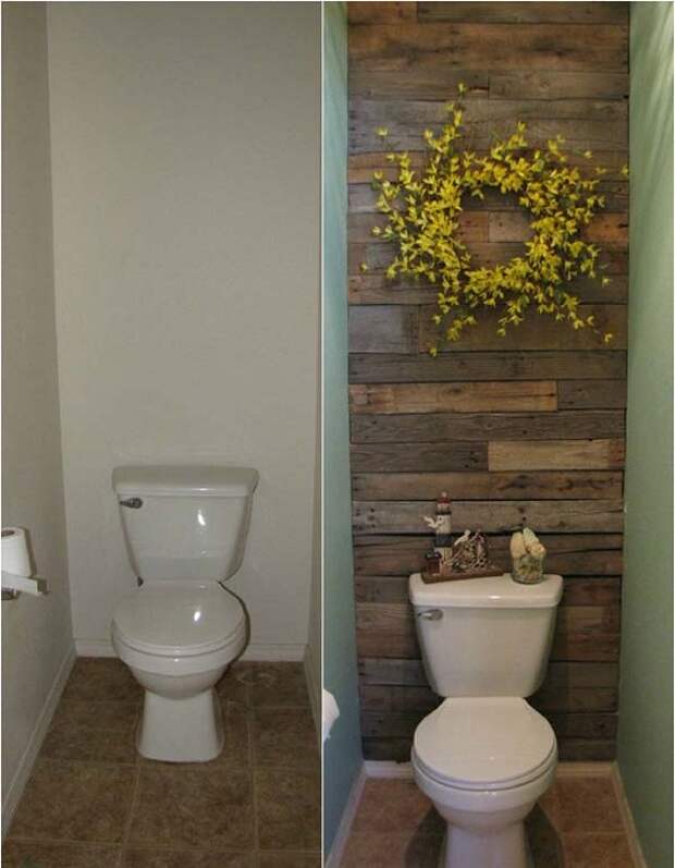 Симпатичный элемент в дизайне ванной комнате- одна деревянная стена.