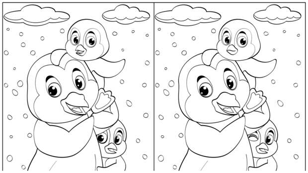 Тест на внимательность: найдите за одну минуту 3 отличия на картинке с семьей пингвинов