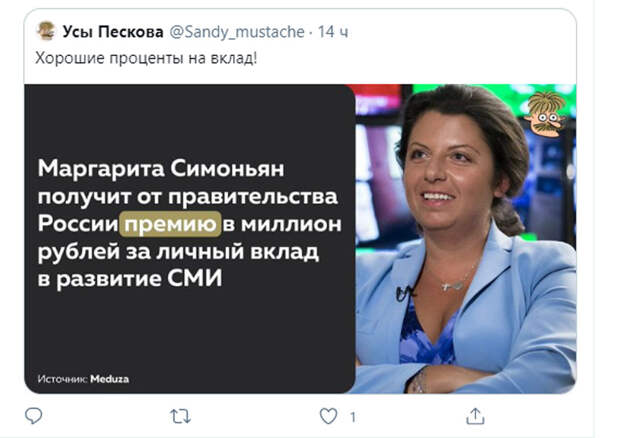 Что такого сделала Симоньян, чтобы государство выдало ей премию в миллион рублей