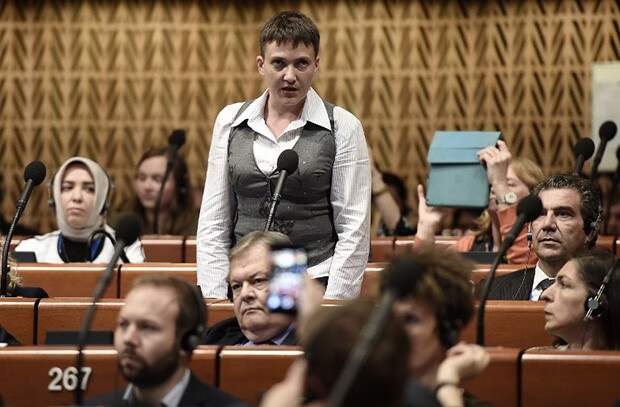 Выступление Савченко в Страсбурге. Фото: FREDERICK FLORIN / AFP