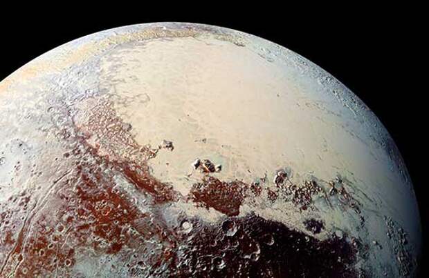 Равнина Спутника на Плутоне, покрытая льдами азота, оксида углерода и метана. Изображение получено КА «New Horizons» (NASA/JHUAPL/SWRI)