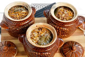 Гречневая каша с мясом в горшочках готова.