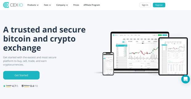 CEX.IO homepage screenshot