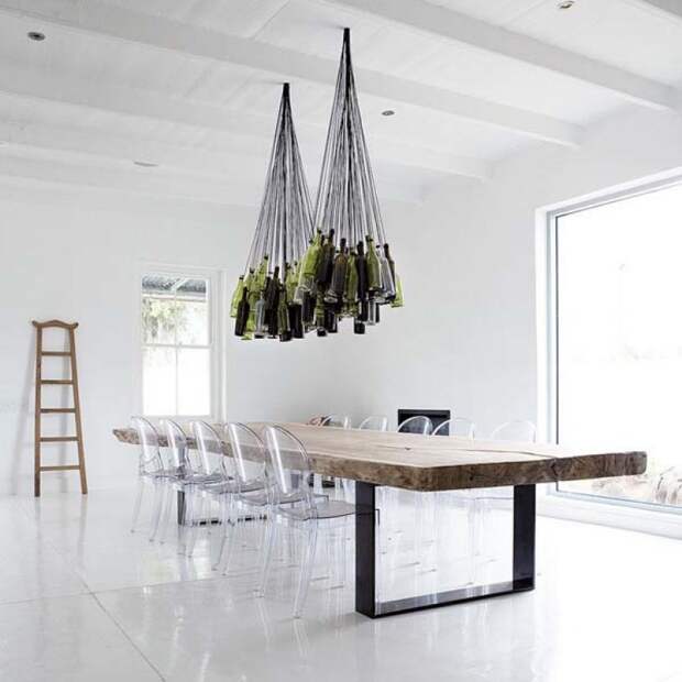 12.) A wine bottle chandelier is perfect for the kitchen.