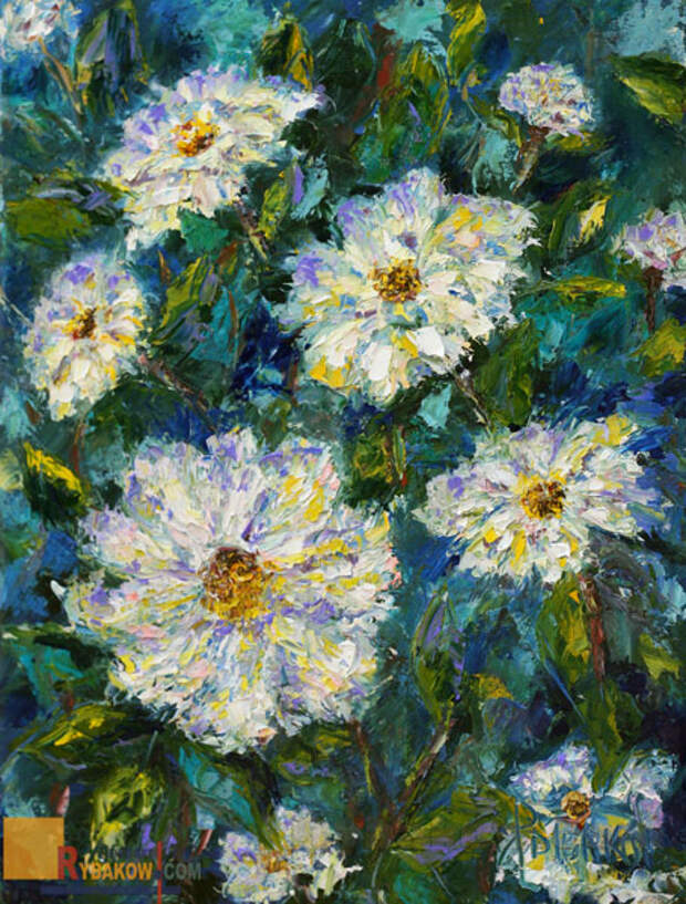 Цветочная масляная картина мастихином: Летние цветы.