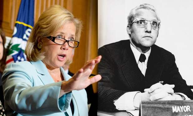 Sen. Mary Landrieu, D-La. in Washington D.C., 2013, (R) and father Mayor Moon Landrieu of New Orleans in 1973. (Photo composite by Yahoo News, AP Photo/ Evan Vucci, AP Photo/John Duricka)
